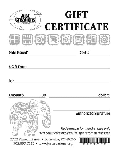 Just Creations Gift Certificate